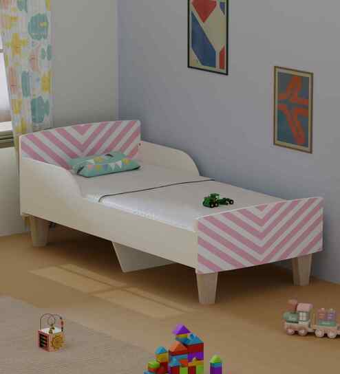 Minimalist Kids Toddler Bed in White and Pink Stripes