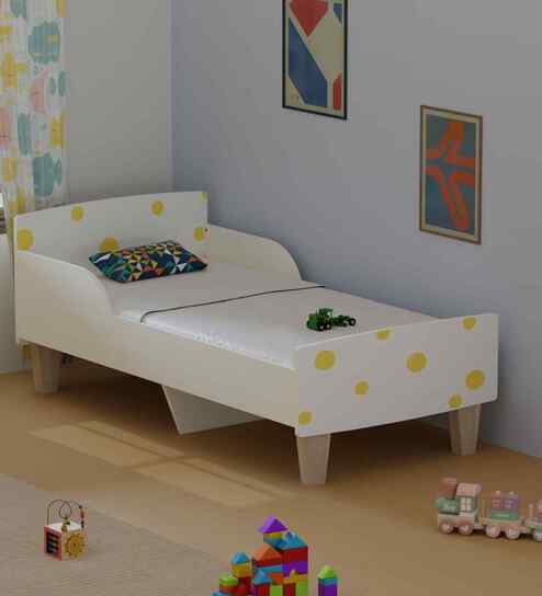 Minimalist Kids Toddler Bed in White and Yellow Finish