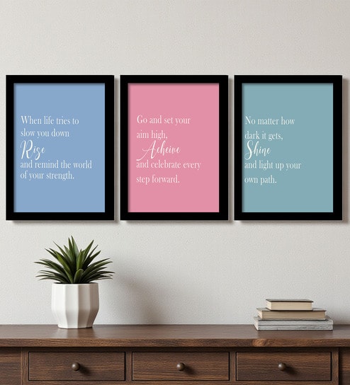 Rise Achieve Shine Quote Wall Art Framed Set of 3