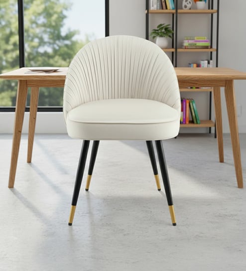 Minimalist Velvet Fabric Dining Chair In Beige Colour