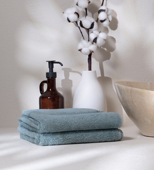 Mint Breeze 100% Organic Cotton Solid 550 GSM Hand Towels (2 Pc)