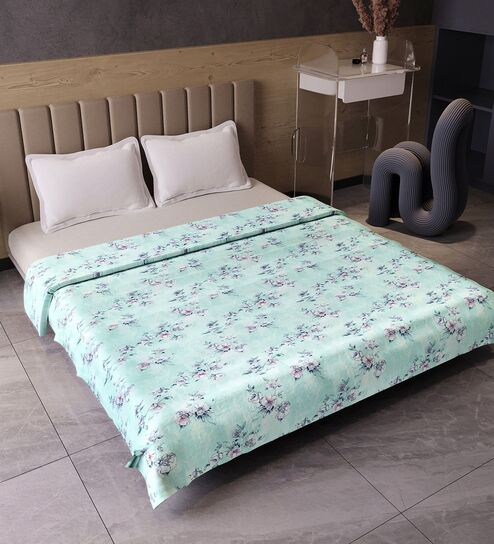 Mint Green Cotton Floral 120 Gsm Double Dohar