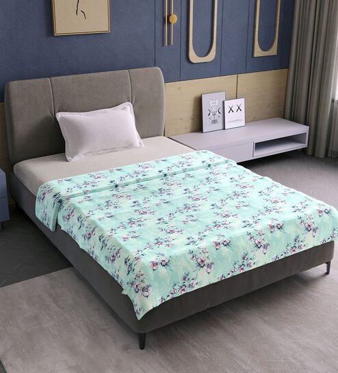Mint Green Cotton Floral 120 Gsm Single Dohar