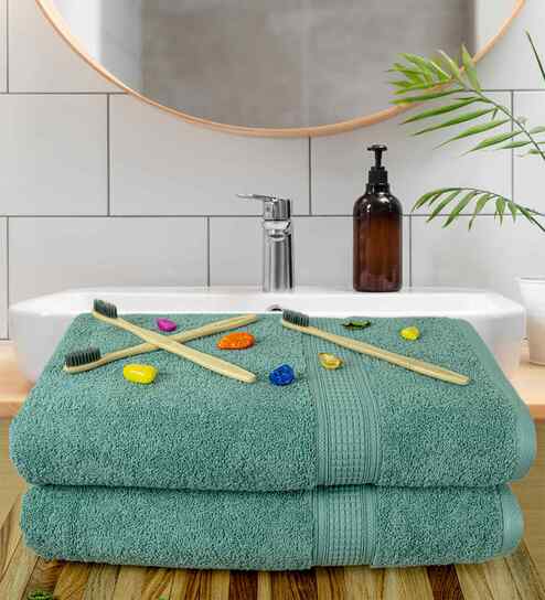 Mint Green Cotton Solid  500 GSM Bath Towels Pack of 2