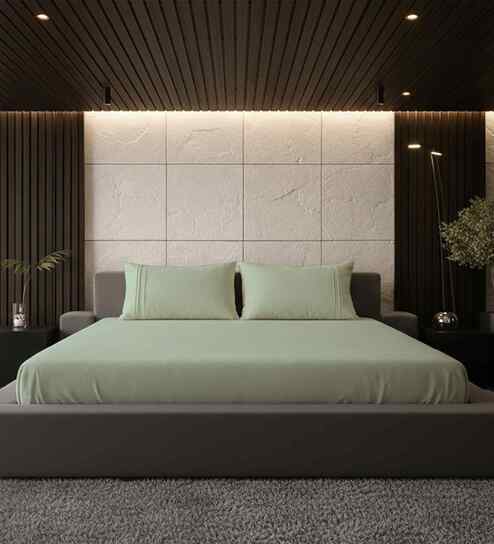 Minted Green Solid 500 TC Pure Cotton King Fitted Bedsheet with 2 Pillow Covers