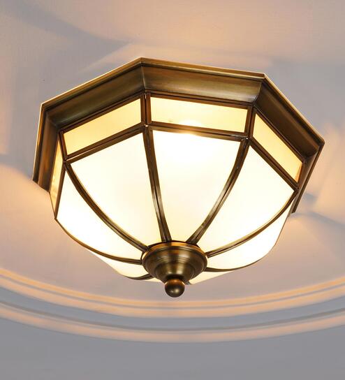 Mirage Glass & Metal Flush Ceiling Light (Antique Brass)