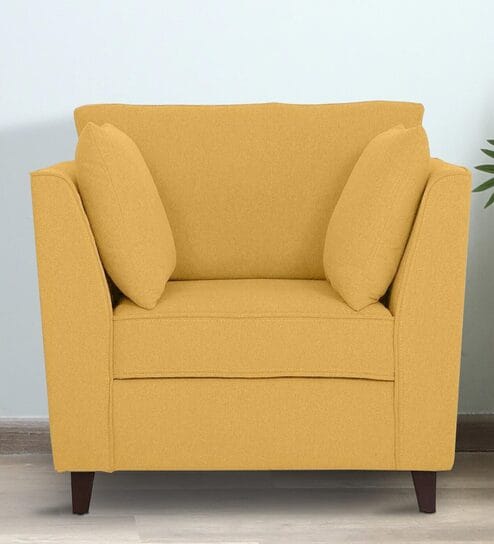Miranda Chenille Fabric 1 Seater Sofa In Camel Yellow Colour