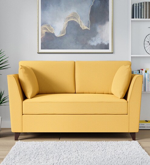 Miranda Chenille Fabric 2 Seater Sofa In Camel Yellow Colour