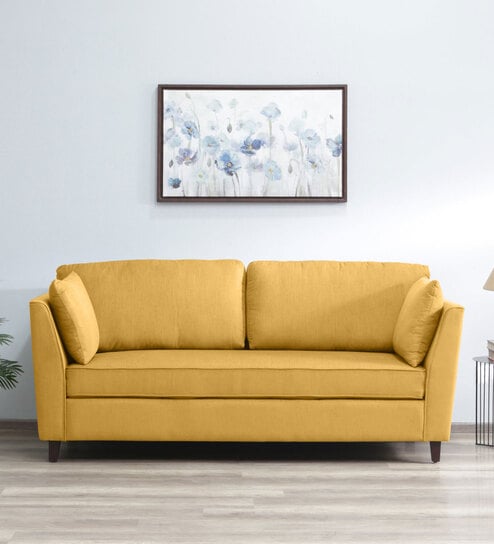 Miranda Chenille Fabric 3 Seater Sofa In Camel Yellow Colour