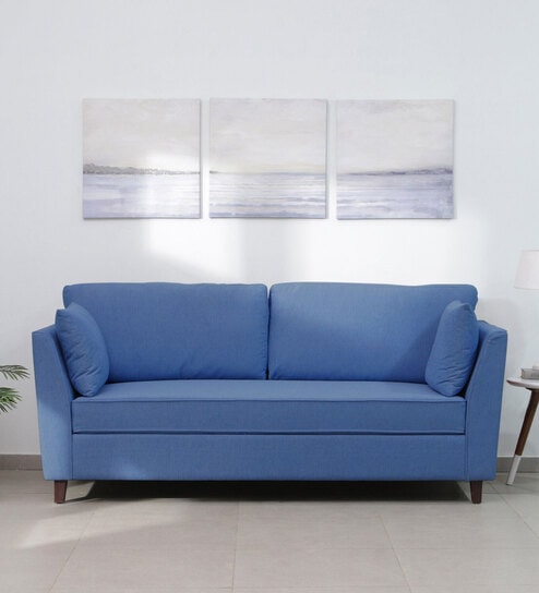 Miranda Chenille Fabric 3 Seater Sofa In Denim Blue Colour