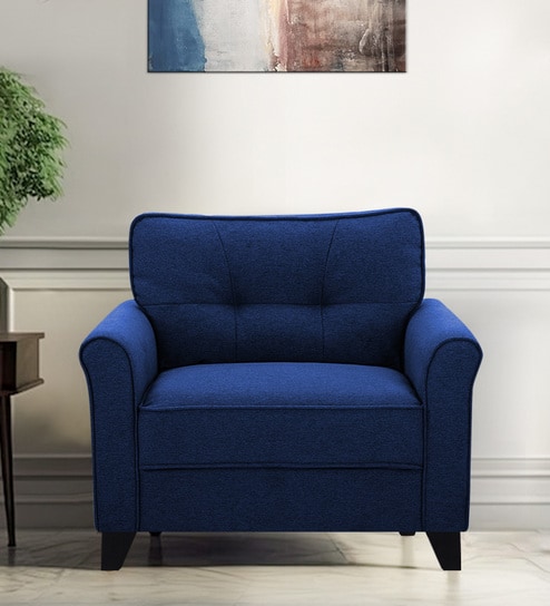 Aldrin Fabric 1 Seater Sofa In Cool Cobalt Colour