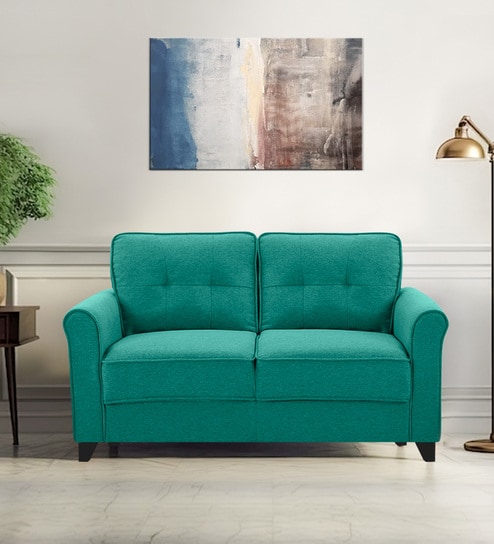 Aldrin Fabric 2 Seater Sofa In Cerulean Blue Colour