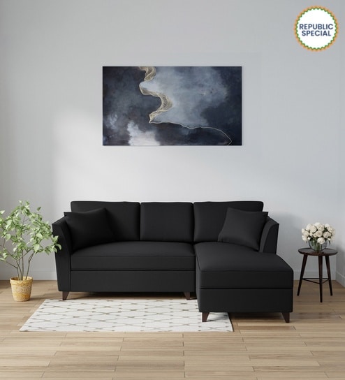 Miranda Fabric LHS Sectional Sofa (2 + Lounger) In Charcoal Grey Colour