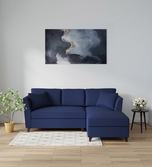 Miranda Fabric LHS Sectional Sofa (2 + Lounger) In Navy Blue Colour