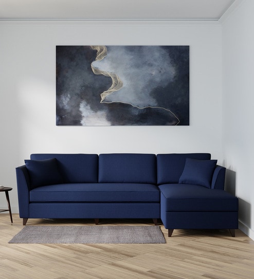 Miranda Fabric LHS Sectional Sofa (3 + Lounger) In Navy Blue Colour