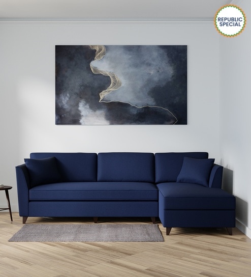 Miranda Fabric LHS Sectional Sofa (3 + Lounger) In Navy Blue Colour