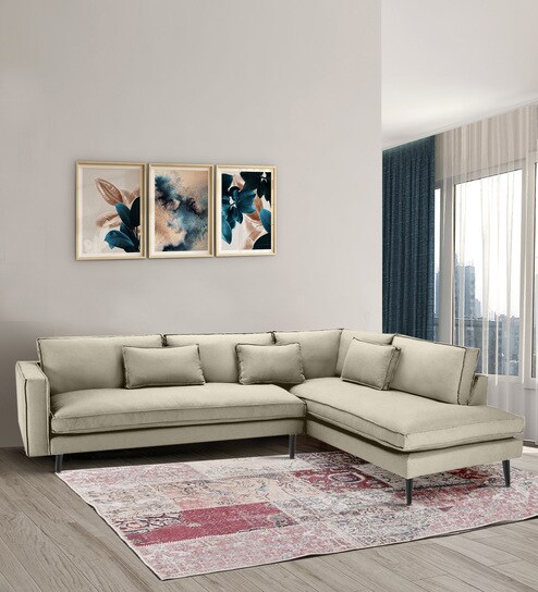 Mireya Fabric LHS Sectional Sofa (3+ Lounger) In Beige Colour