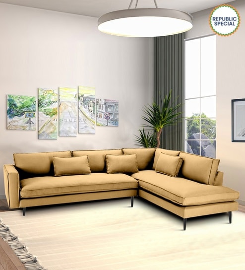 Mireya Fabric LHS Sectional Sofa (3+ Lounger) In Yellow Colour          In Y