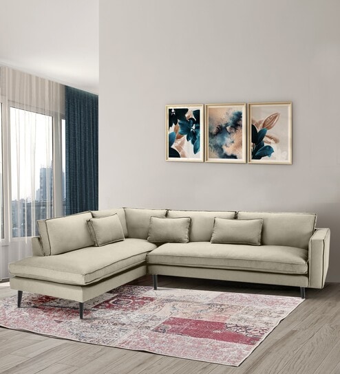Mireya Fabric RHS Sectional Sofa (3+ Lounger) In Beige Colour