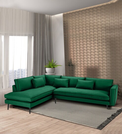 Mireya Fabric RHS Sectional Sofa (3+ Lounger) In Dark Green Colour
