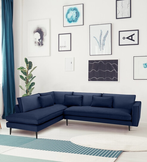 Mireya Fabric RHS Sectional Sofa (3+ Lounger) In Navy Blue Colour