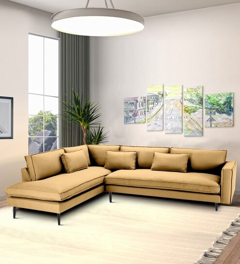 Mireya Fabric RHS Sectional Sofa (3+ Lounger) In Yellow Colour