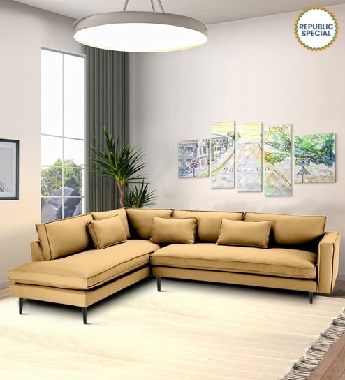 Mireya Fabric RHS Sectional Sofa (3+ Lounger) In Yellow Colour