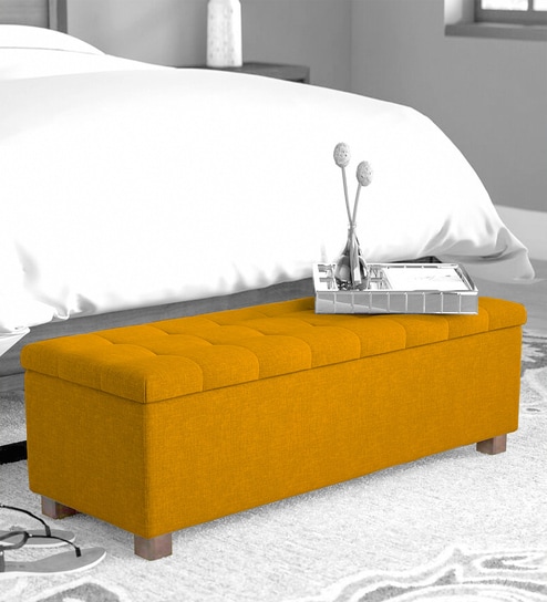 Mexico Fabric Bench In Bold Yellow Colour With Storage