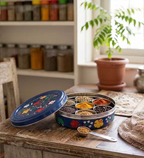 Misty Forest Stainless Steel Spice Box In Blue