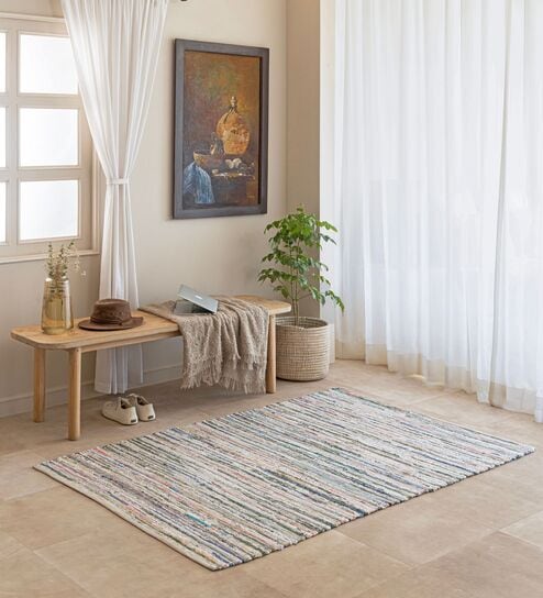 Mix Striped Hand Woven 6 Ft X 4 Ft  Dhurrie