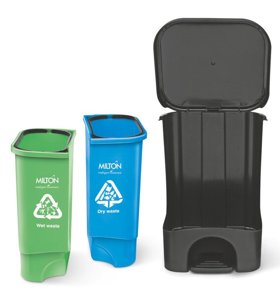 Buy Plastic Twin Bin 35 Wet & Dry Garbage Waste Pedal Bin, 34 Litres