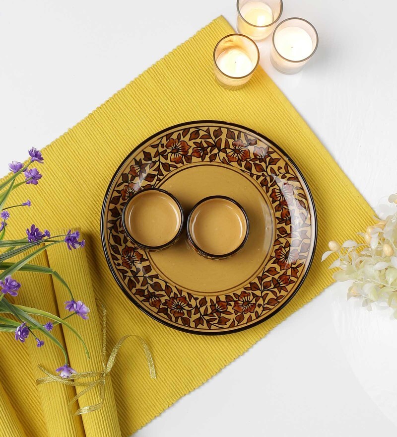 Buy Yellow Full Platter with Bowls Ceramic Dinner 3 pieces by Miah Decor Online Appetizer