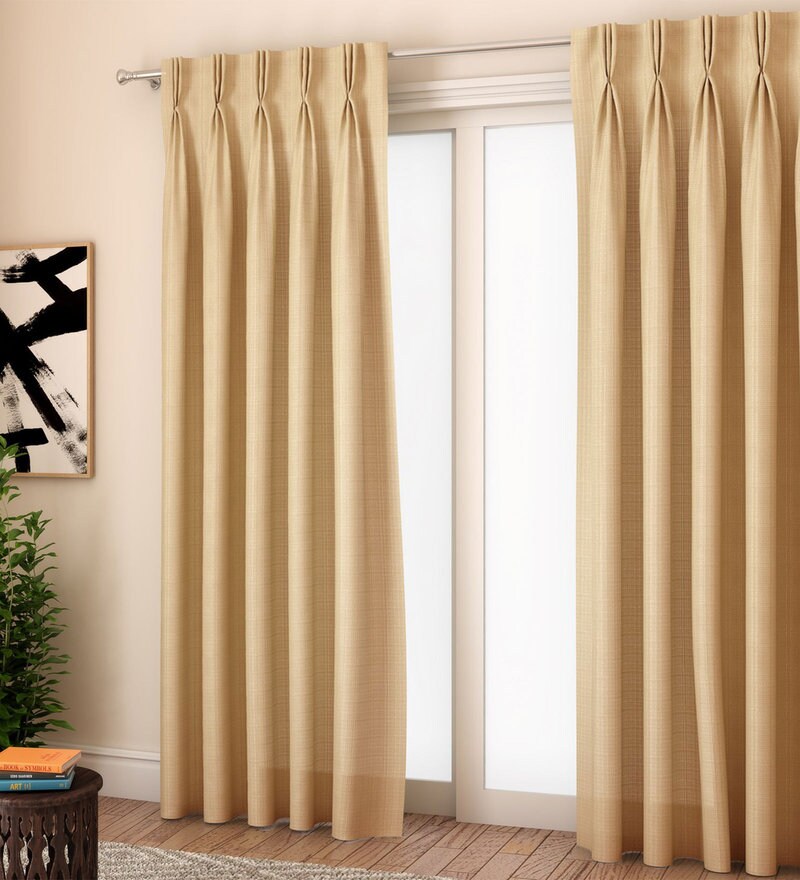 Buy Milano Plain Textured 7 Feet Door glossy American Pleat Curtain by
