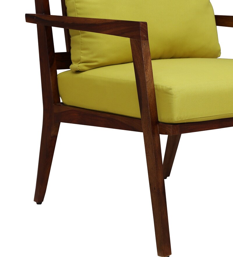Buy Milton Solid Wood Armchair in Rustic Teak Finish With Green Colour