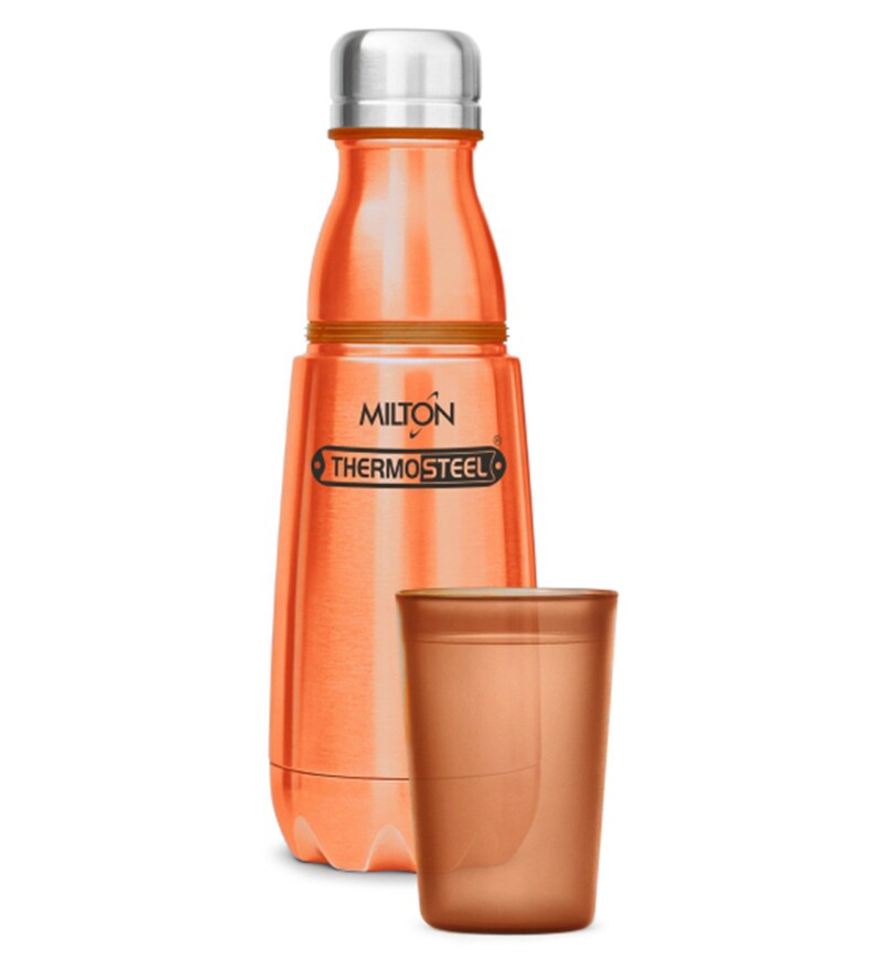 Buy Milton Vertex Thermosteel 1000 Ml Orange Hot Cold Water Bottle With Tumbler Online Metal Bottles Bottles Dining Bar Pepperfry Product