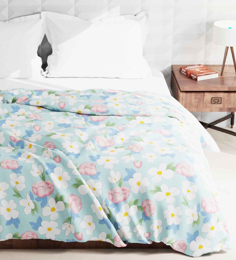Buy Mint Polyester Floral 200 Gsm Double Bed Comforter RumbaRoll