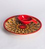 Floral Red Ceramic (Set of 2) Appetizer Platter with Dip Bowl