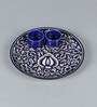 Handcrafted Betel Blue & White Ceramic (Set of 3) Appetizer Platter with Dip Bowl