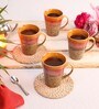 Dual Tone 200ml Brown & Orange Ceramic (Set of 4) Tea Cups