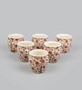 Floral 190ml White & Pink Ceramic (Set of 6) Tea Khullad