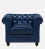 Miceli Leather 1 Seater Sofa In Blue  Finish