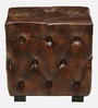 Miceli Leather Pouffe In Brown Finish