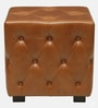 Miceli Leather Pouffe In Tan Finish