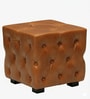 Miceli Leather Pouffe In Tan Finish