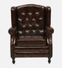 Miceli Leather Wing Chair In Brown Finish