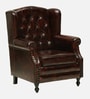 Miceli Leather Wing Chair With Pouffe In Brown Finish