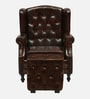 Miceli Leather Wing Chair With Pouffe In Brown Finish