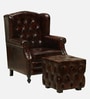 Miceli Leather Wing Chair With Pouffe In Brown Finish