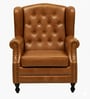 Miceli Leather Wing Chair With Pouffe In Tan Finish