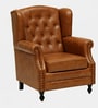 Miceli Leather Wing Chair With Pouffe In Tan Finish